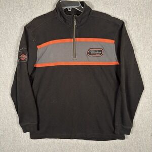 Harley Davidson Sweater Mens Large 1/4 Zip Fleece Racing Pullover Stitched LS